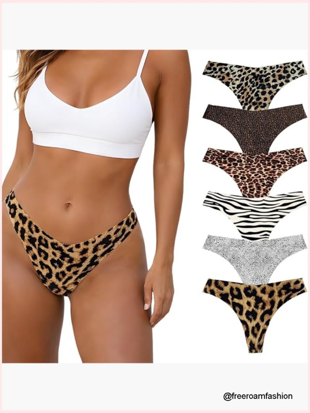 Seamless Thong Panties, Ice Silk Fabric, Cotton Crotch, 6-Pack, Size Medium